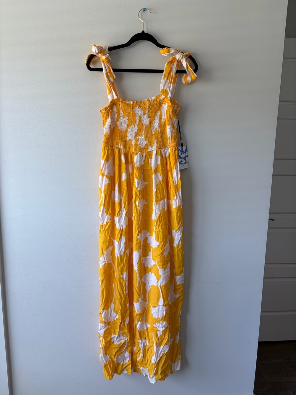 NWT Diane von Furstenberg x Target Yellow Floral Smocked Tie Strap Maxi Dress S